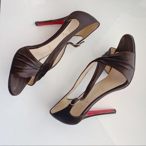 Christian Louboutin Brown Satin Strappy Heels